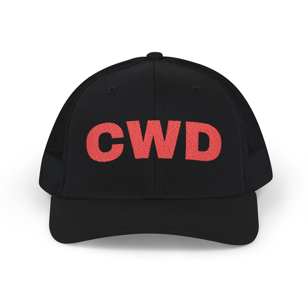 CWD Embroidered Snapback Trucker Cap — Retro Red Lettering